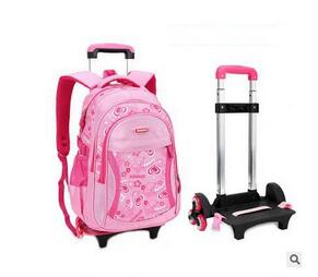 Børne & #39 ;s rejse rullebagage taske skolevogn rygsæk pige rygsæk på hjul pige & #39 ;s trolley skole hjul rygsække barn: 6 hjul lyserød