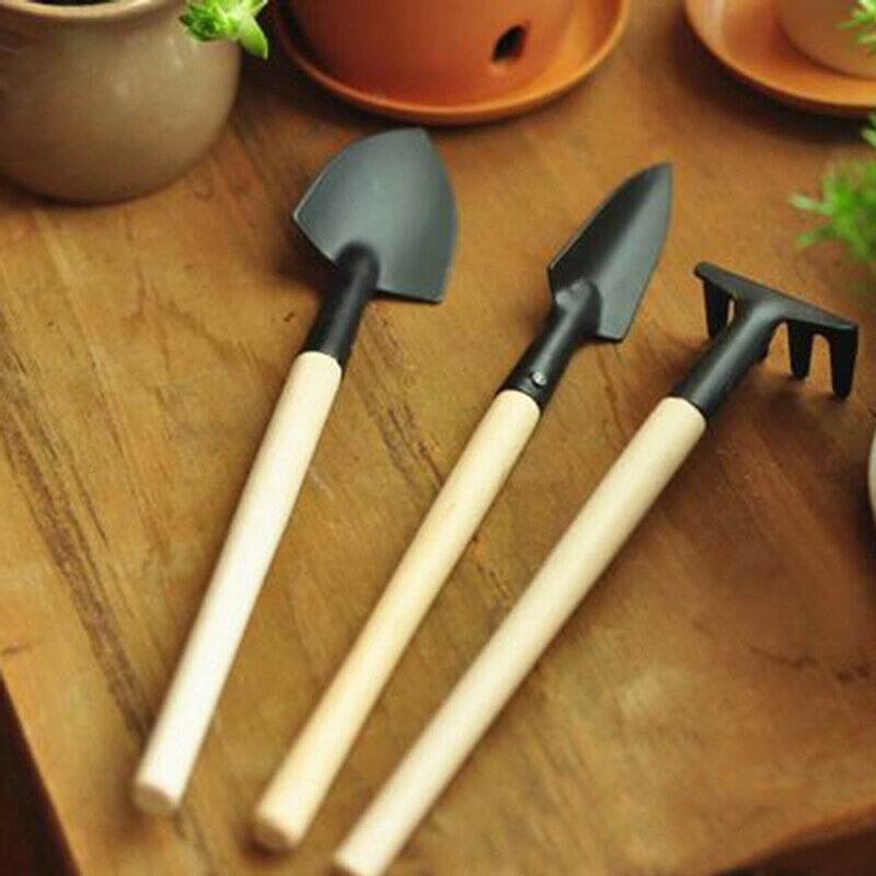 B -3 st mini trädgårdsredskap set gjutna aluminium huvud krukväxter spade kratta spade för blommor krukväxt gräva ogräsrensning