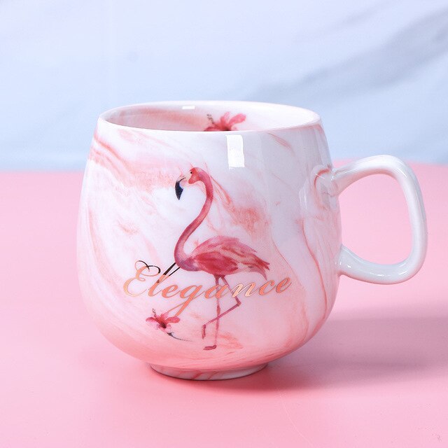 Flamingo kaffekrus keramisk krus rejse kop ins marmor mønster par keramisk kop enhjørning krus 300-400ml: 0212 lyserøde