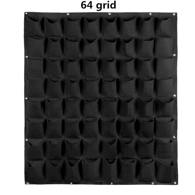 Wall Hanging Planting Bags 18/36/49/72 Pockets Green Grow Bag Planter Vertical Garden Vegetable Living Garden Bag Flowers Supply: 64 grid black