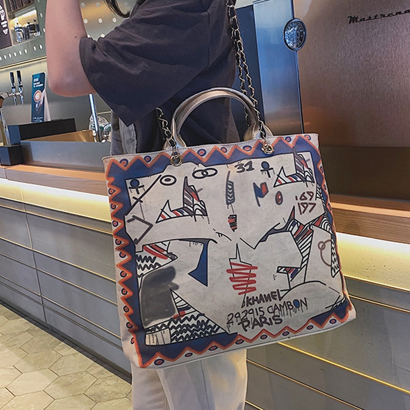 messager dames grand sac sac à provisions Art toile pièce unique femmes Graffiti fourre-tout décontractés dames sac à bandoulière B42-35