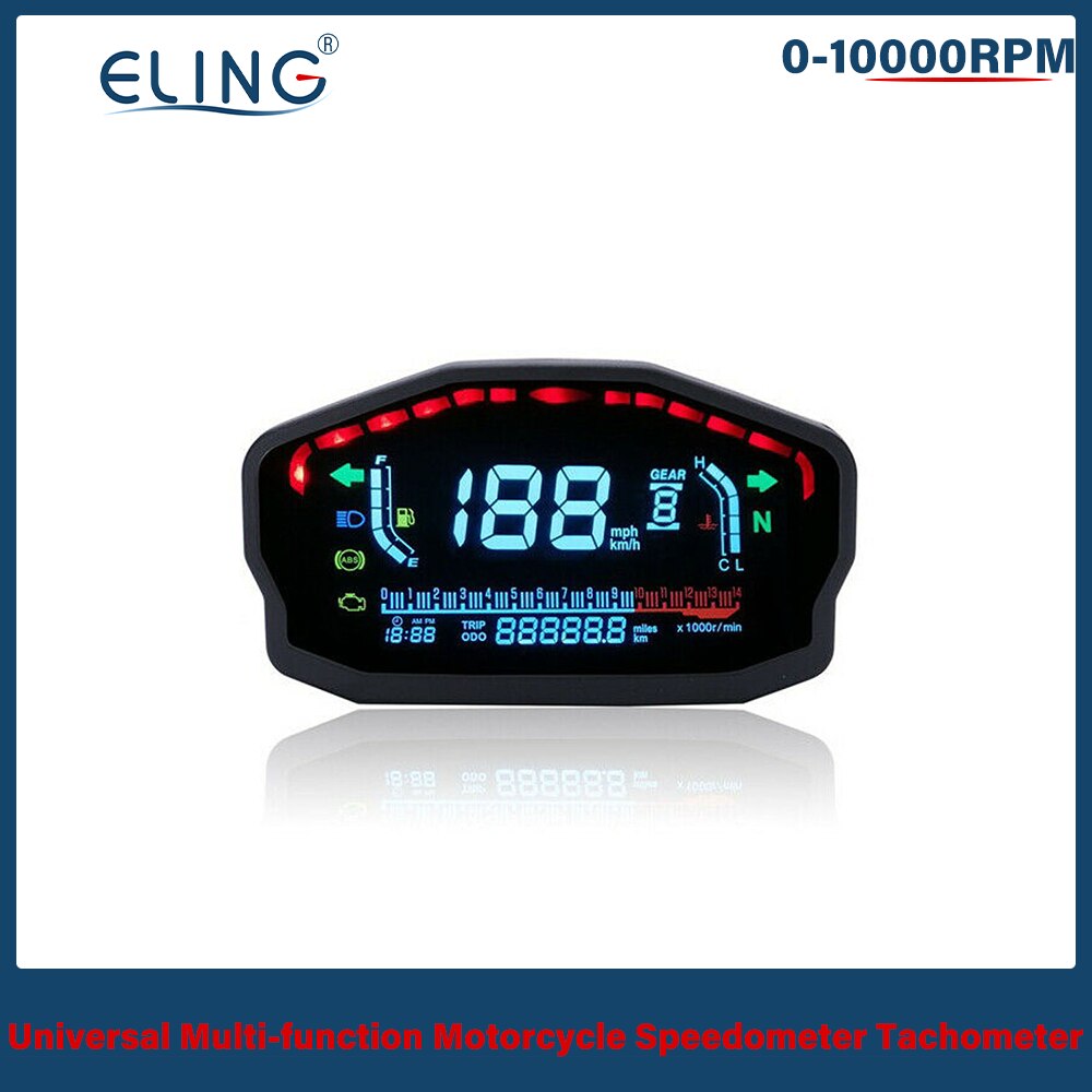 ELING – tachymètre numérique pour moto, 10000RPM, température de l&#39;eau, vitesse, niveau de carburant, odomètre, 12H, horloge pour 1 2 4 cylindres