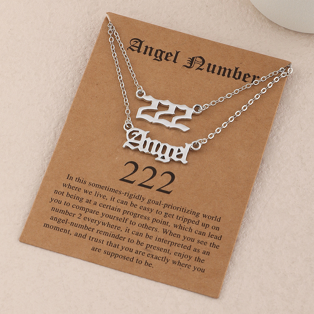 Minimalistische Angel Nummer Ketting 111 222 333 444 555 777 Zilver Kleur Choker Ketting Voor Vrouwen Mannen Lucky Nummer Ketting sieraden: 222