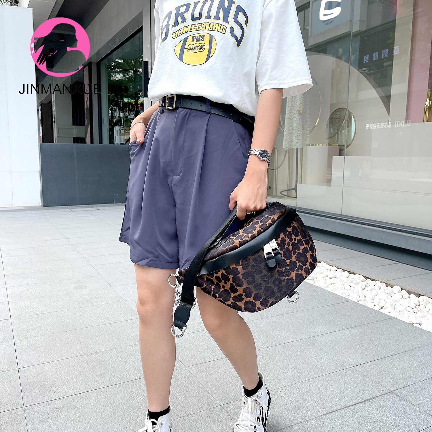 Minicabezal pequeño de para mujer, bolso cruzado con cinturón, a la , de leopardo, para el pecho