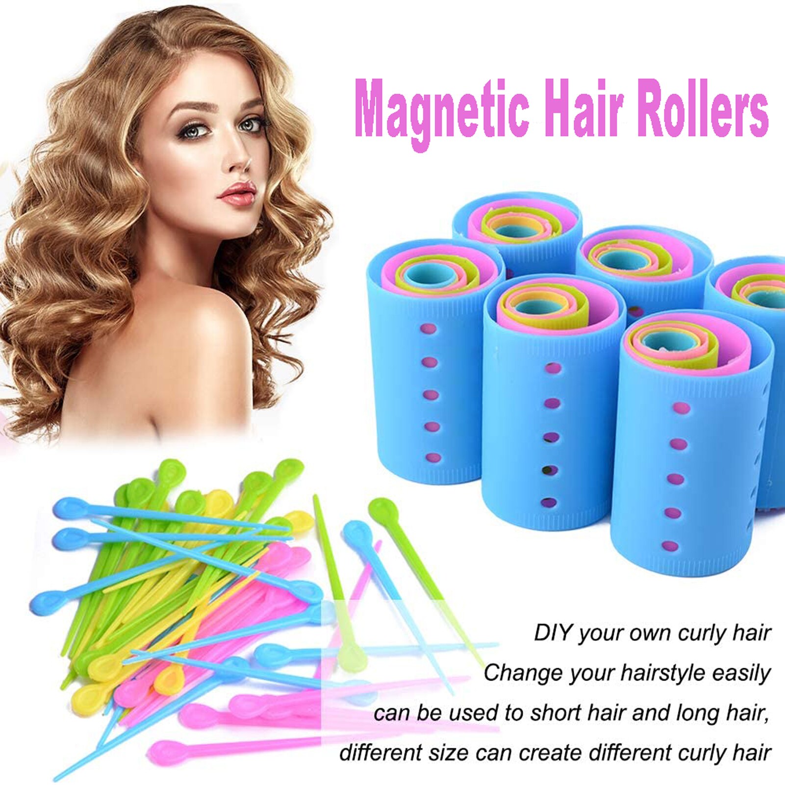 120/142 Pieces Magnetic Hair Rollers Set Smooth Hair Rollers with Duckbill Clips Hairdressing Styling Tool, Random Color 6 Sizes