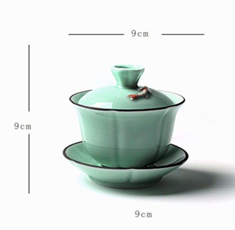 3D Goldfish Gaiwan Ceramic Longquan Celadon Tea Tureen Gongfu Tea Set Tureen Cup