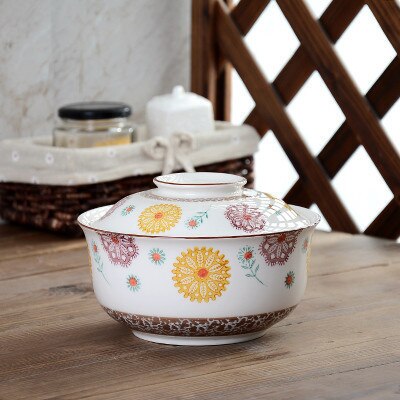 Large capacity Japanese ceramic cover soup noodle bowl stew bowl household tureen tableware set: 1100ml.