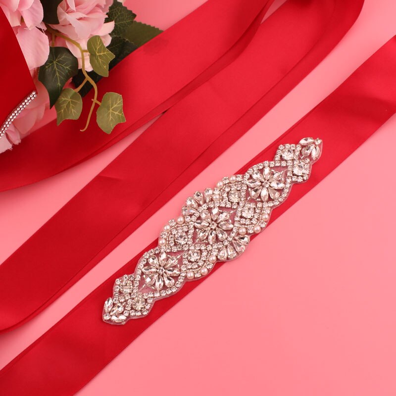 Trouwriem, kristallen bruidsriem, zilveren strass-satijnen bruidsriem voor bruiloftsaccessoires