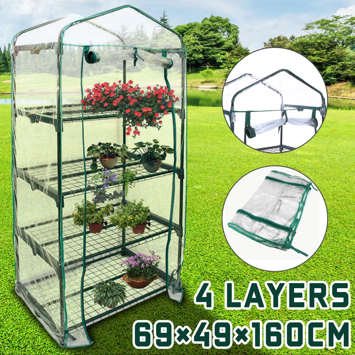 Mini casa verde portátil para jardín, invernadero cálido para exterior, protege las flores, plantas, jardinería, impermeable, de PVC, con cremallera, transpirabilidad