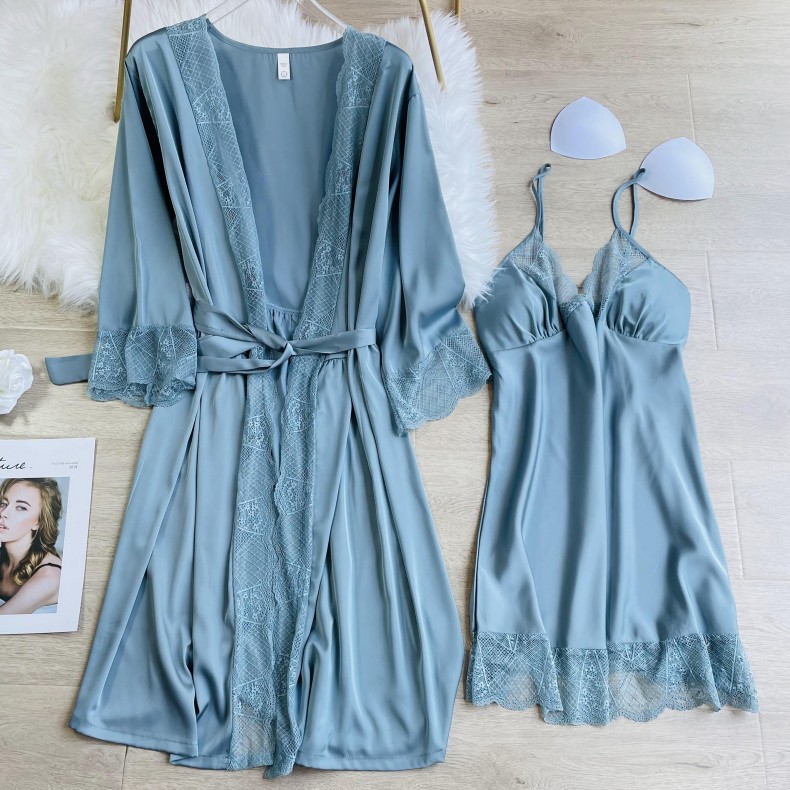 Bata roja de seda sintética para mujer, ropa de dormir de encaje dulce, camisón Sexy con cuello en V, vestido de primavera y otoño para el hogar