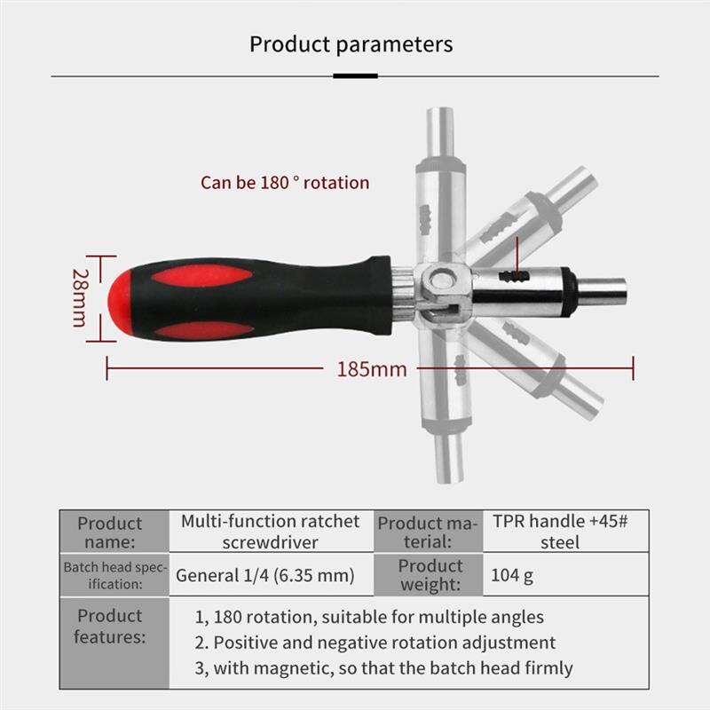 Ratchet Screwdriver 180 Degree T-type Foldable Screwdriver Set 1/4 Hex Interface Lock Disassemble Screwdriver Maintenance Tools