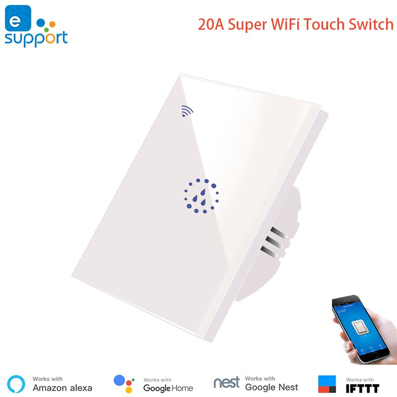 EWelink 20A interruptor de caldera inteligente WiFi, ajuste de temporizador, Control inalámbrico, funciona con Alexa Google Home, Control de enlace con Sonoff: White Color Panel
