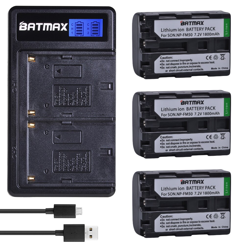2Pcs NP-FM50 FM50 Battery + LCD Dual USB Charger for Sony NP-FM51 NP-FM30 NP-FM55H DCR-PC101 A100 Series DSLR-A100 Sony M Type: 3 Battery 1 Charger