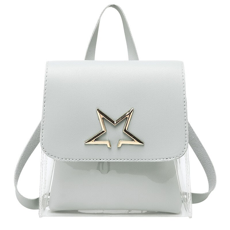 PVC Clear Star Decor Backpack Women Ladies Transparent Bucket Satchel Crossbody Shoulder Bag Female Phone Cosmetic Pouch: Gray