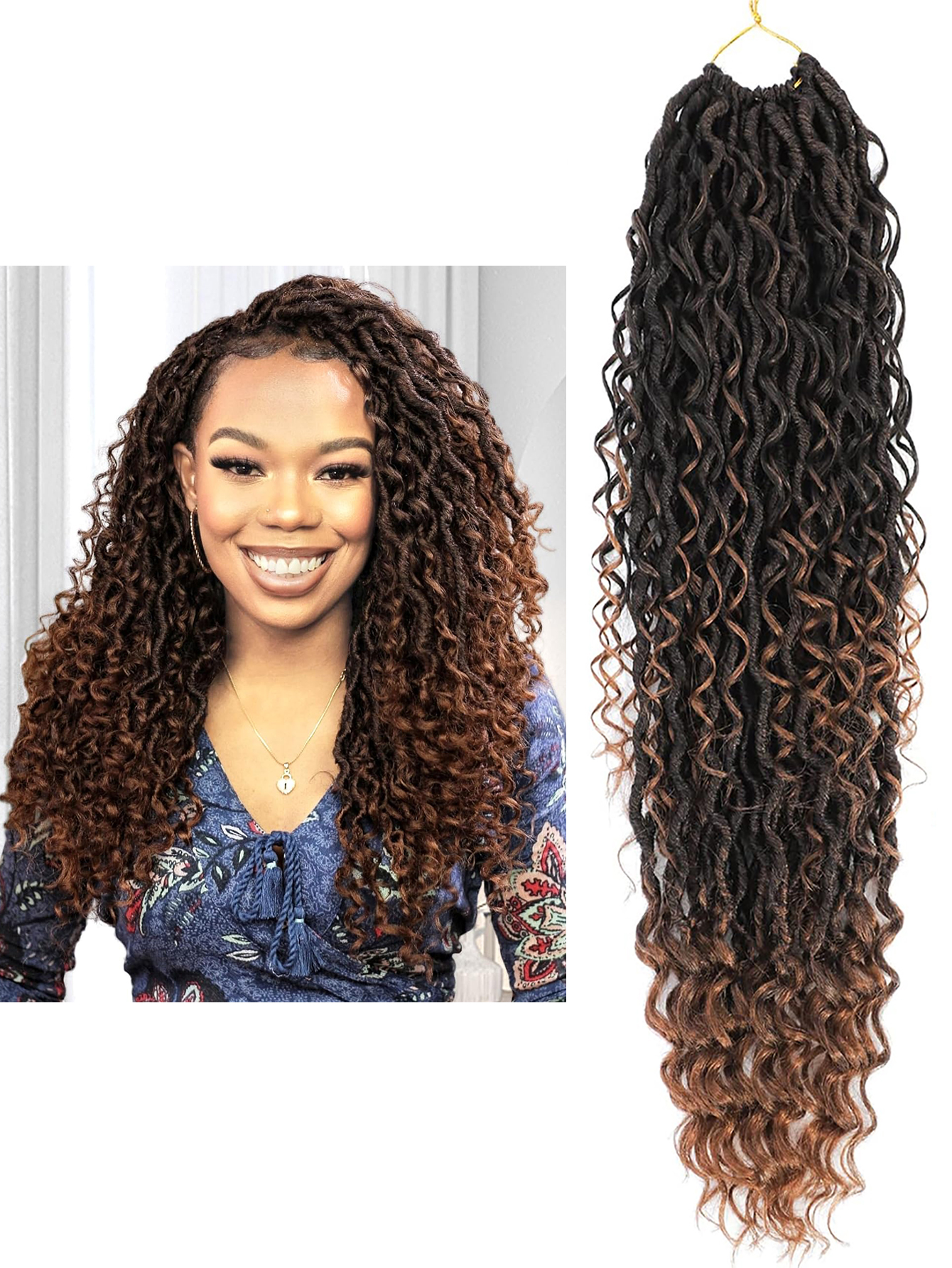 Goddess Locs Crochet Hair Pre Looped for Women, Boho Crochet Locs with Curly Ends: 1B/30HL / 14inches