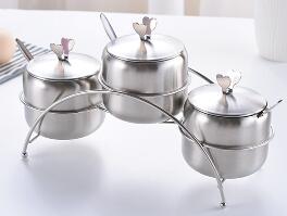 1SET Stainless Steel Seasoning pot Integrated Spice Salt Sugar Pepper Ajinomoto Jar with Cover Set OK 0649: Transparent