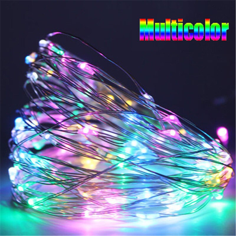 LED garland copper wire LED string light fairy light indoor birthday party wedding valentine decoration новыйгод: Multicolor / CR2032 Battery-1M