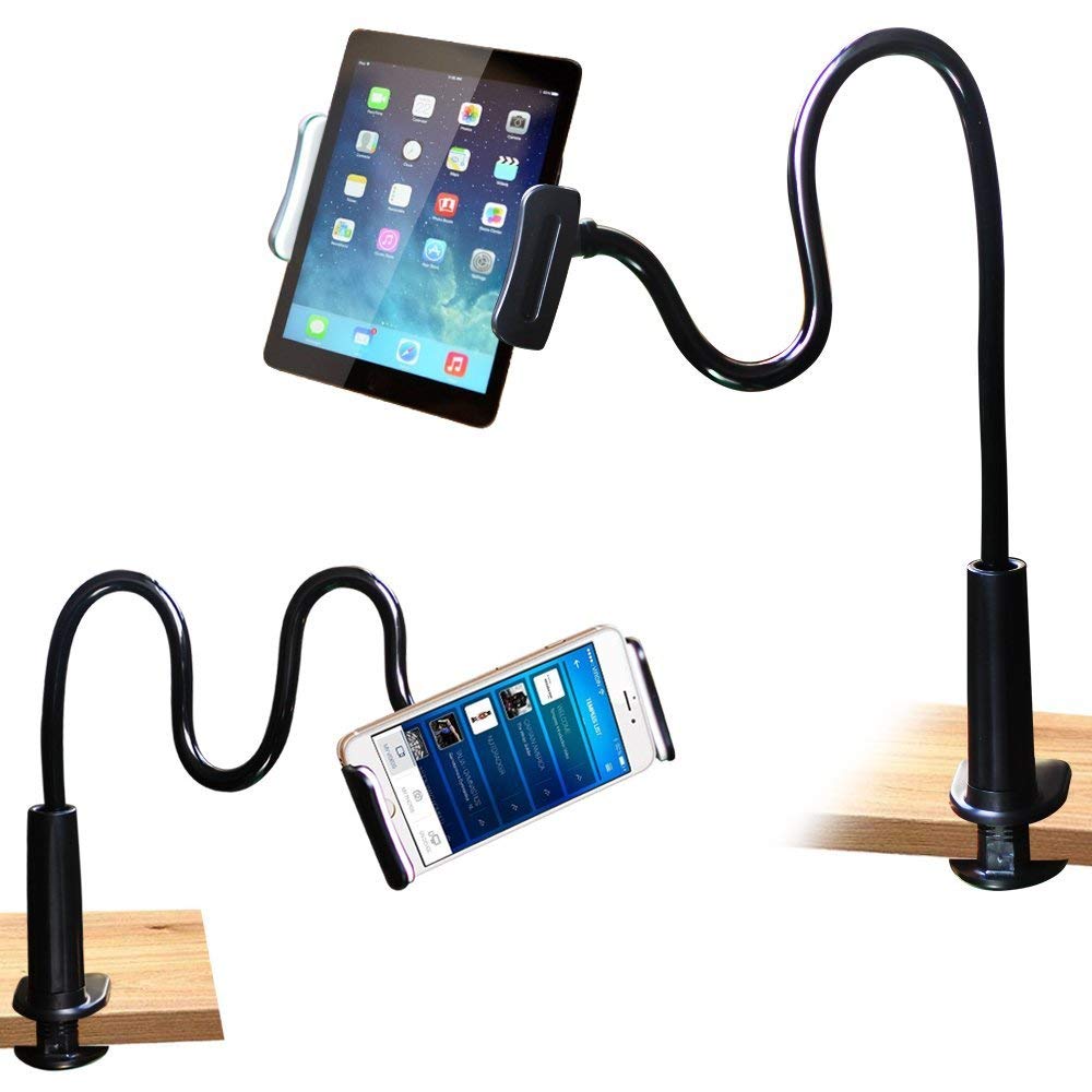 Ascromy praktisch Tablette Ständer Halfter Clip Für iPad Profi 11 10,5 9,7 iPhone XS Max Zauberstab flexibel Lange Arm Schwanenhals metall Halterung: Schwarz