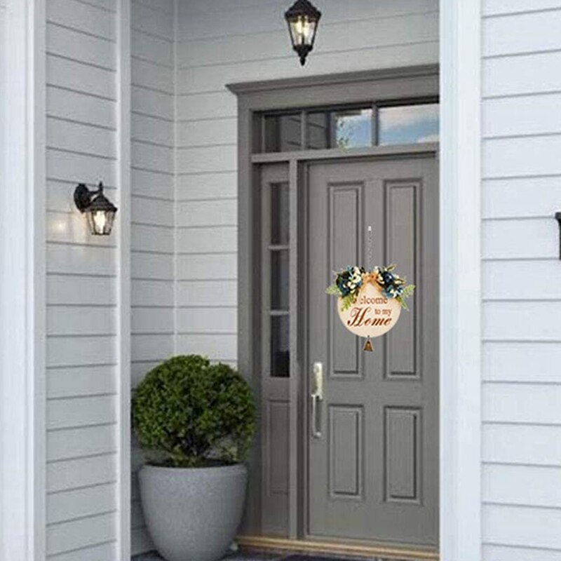 Welkom Teken Voor Voordeur Decor, Opknoping Teken Rustieke Houten Opknoping Teken Met Bel, outdoor Welkom Krans Voor Veranda, Een