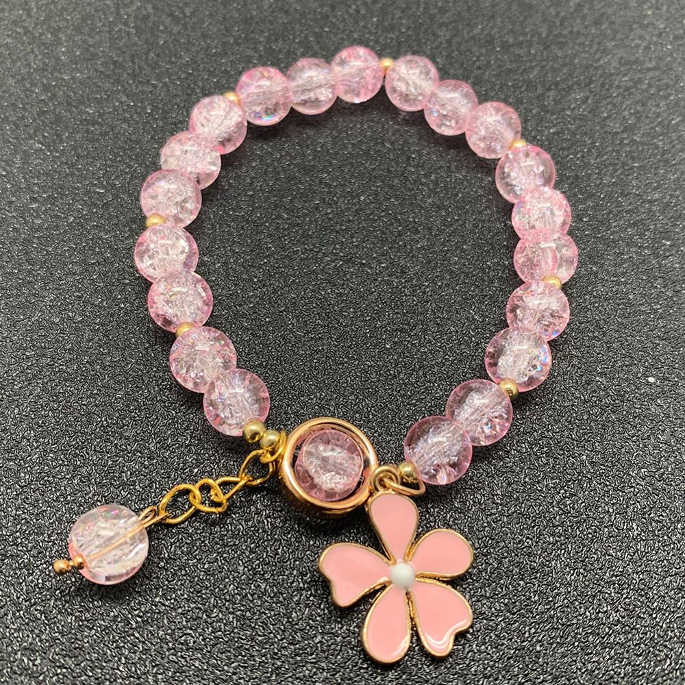 Bohemian Handmade Blume Form Lange Quaste Glas Armband Seld Baumeln Sets Frauen Multi Farbe Armbänder Schmuck Weihnachten: Pink Flower B