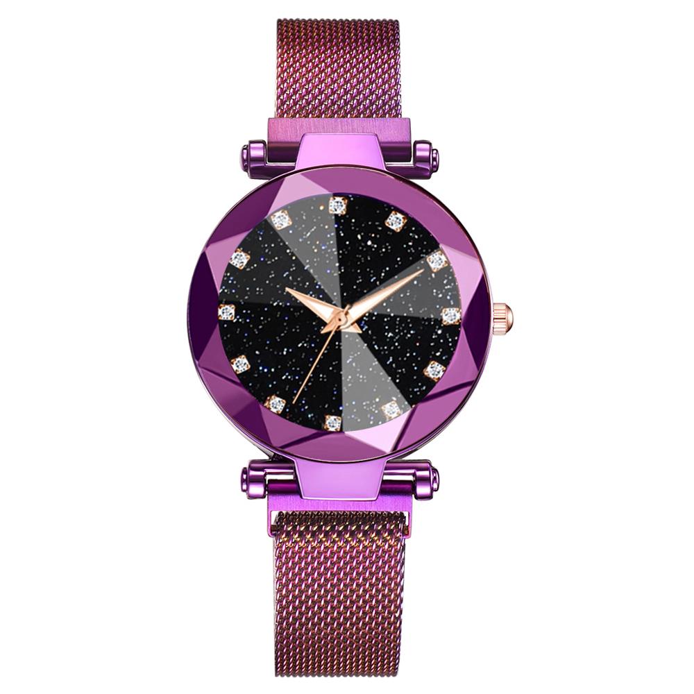 Ladies Magnetic Starry Sky Clock Luxury Women Watches Diamond Female Quartz Wristwatches Relogio Feminino Zegarek Damski: Purple