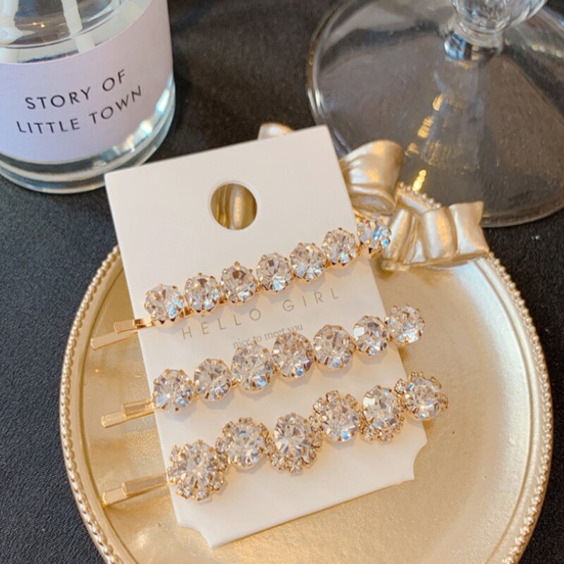 Barrette à cheveux en cristal pour femmes, 3 pièces/ensemble, épingle à cheveux en diamant coréen, pour filles, accessoire de coiffure