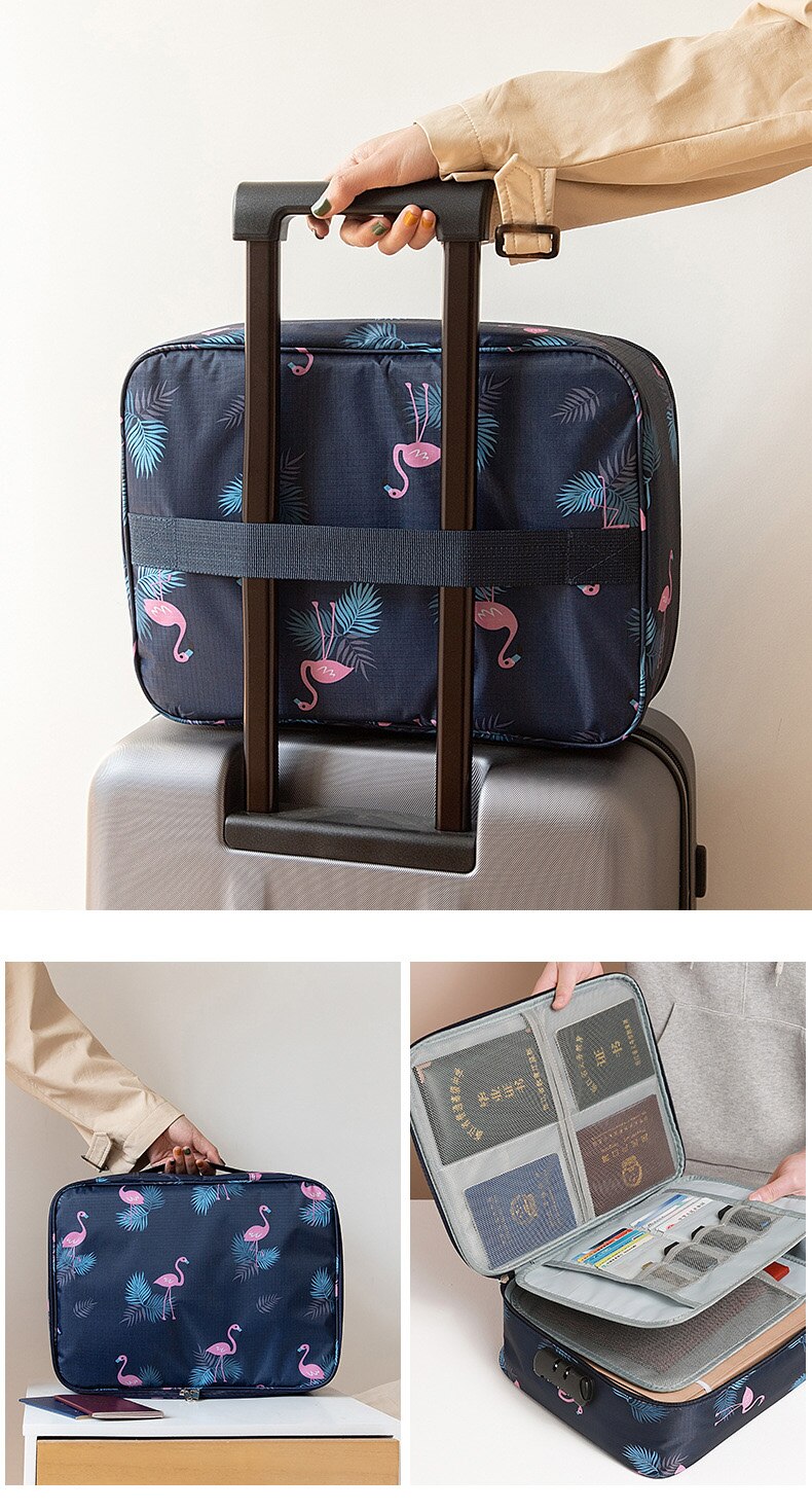 Travel Documents Organizer Bag for A4 Papers Storage Certificate Diploma File Pockets Two Three Layers Code Lock Choose