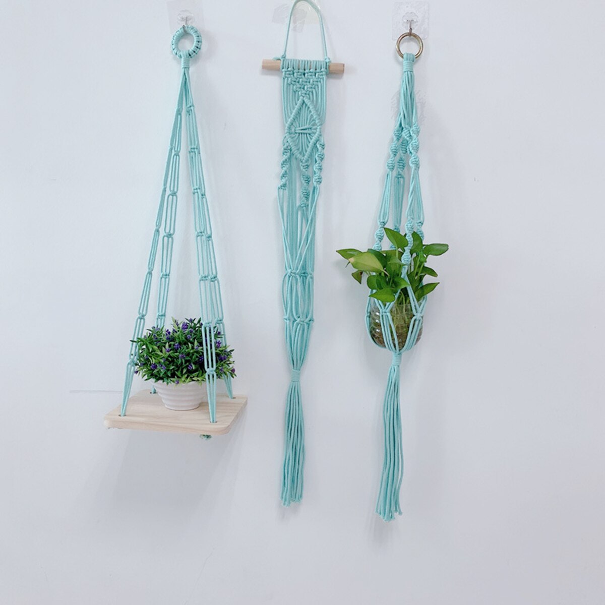 Handgemaakte hangende touwmand, gevlochten plantenhanger, henneptouw bloempotten voor doe-het-zelf tuin, groene vergroening huisdecoratie