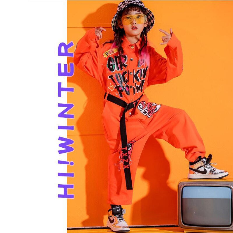 Los niños de manga corta fresca Hip Hop ropa mono naranja Mono para niñas niños traje de baile de Jazz de baile ropa
