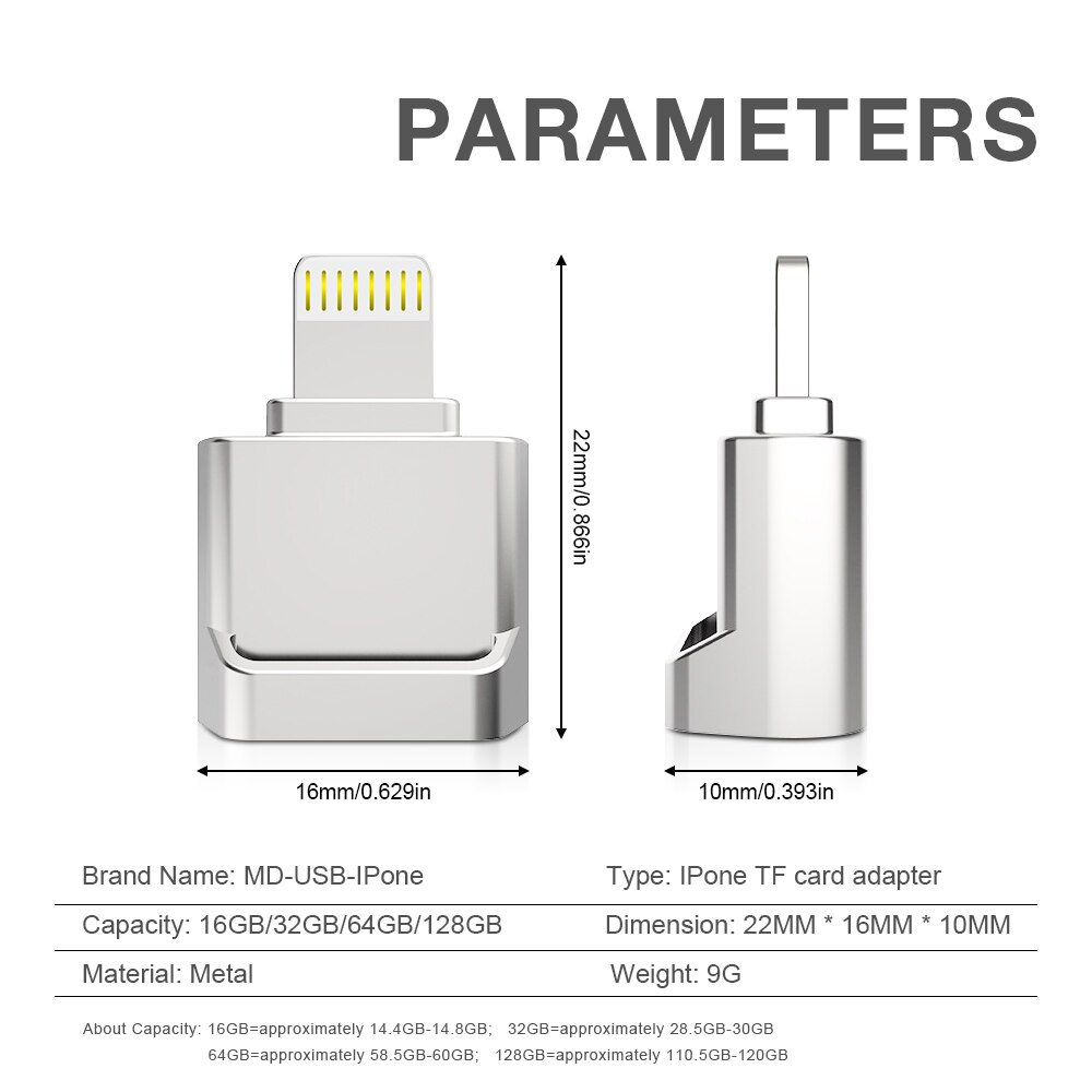 Lettore di schede Mini OTG per iPhone TF Card 16 32 64 128GB Plug & Play adattatore da Lightning a MicroSD nessun Driver necessario