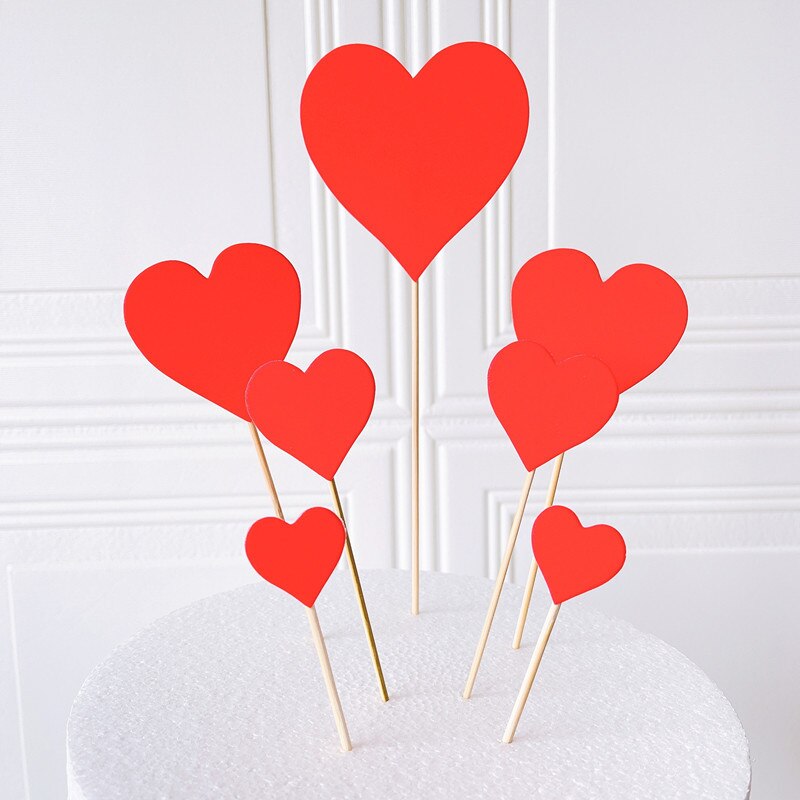 Tarjeta de decoración para tarta de cumpleaños de 7 piezas, estrella de cinco puntas, tarjeta de estrella de amor roja para San Valentín, accesorios para hornear, adorno para pastel