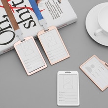 1PC Vertical Aluminum Alloy Work Name Card Holders Business Work Card ID Badge Lanyard Holder Office Accessories