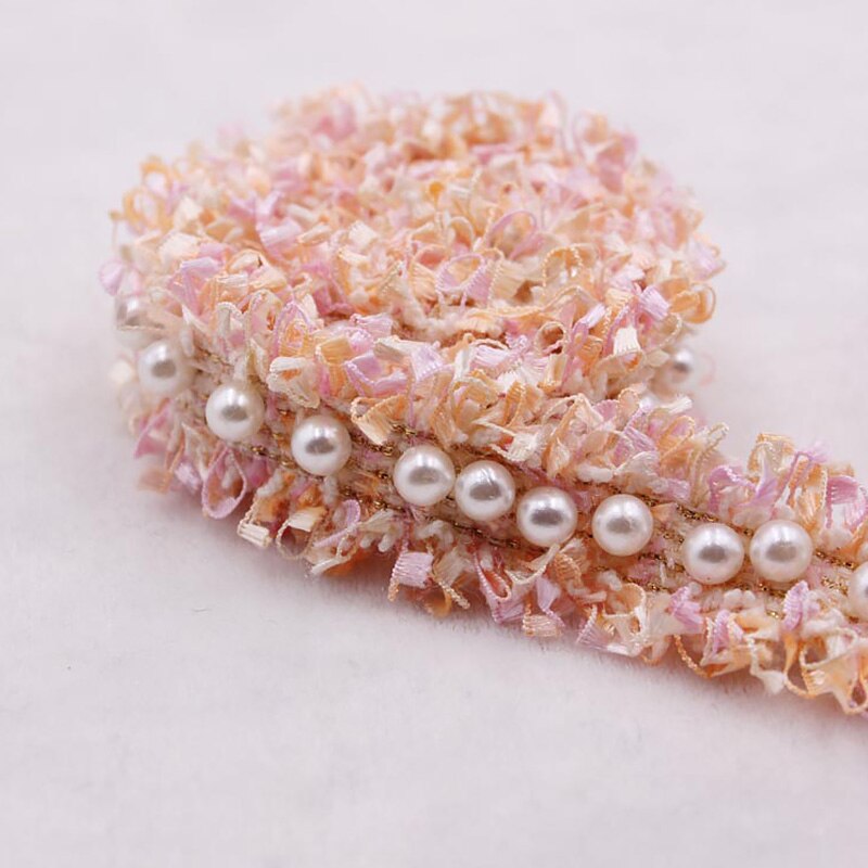 Polyester imitatie parel kralen kant lint gevlochten afwerking kleding benodigdheden huis textiel kleding versiering 2cm breed: 4