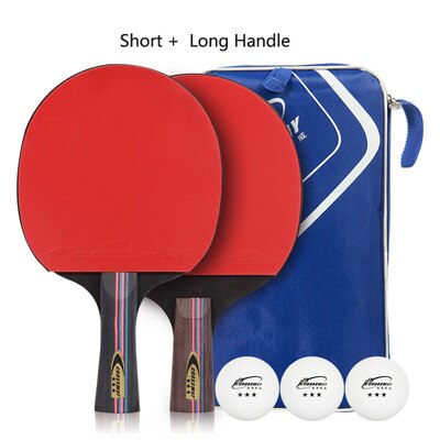 1 conjunto de 6 estrelas tênis de mesa bat 7-camadas profissional raquetes de ping pong longo punho curto fibra de carbono ping pong paddle carry bag