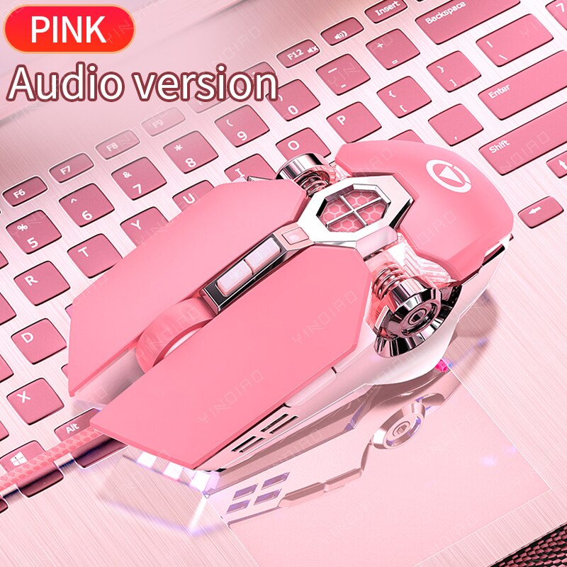 Cute girl mechanical gaming mouse pink mouse gaming dedicated wired silent office computer mouse 3200dpi Pink: Sound