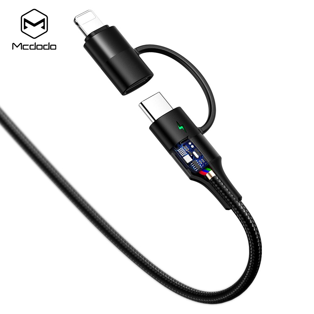 Mcdodo usb-ladekabel 2 i 1 type-c + lynrask ladekabel til iphone-deksler samsung huawei xiaomi