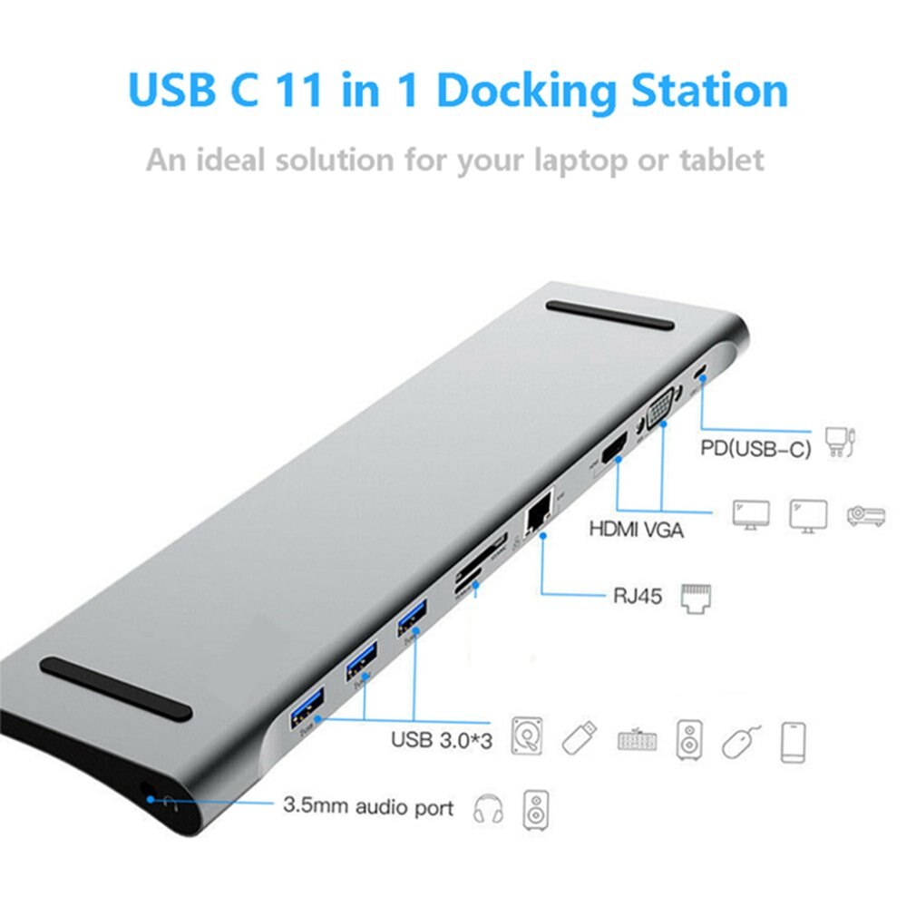 Docking Station per Laptop con adattatore Hub USB tipo C, doppio Monitor MST Dual HDMI VGA RJ45 SD TF per MacBook Dell XPS Hp Lenovo ThinkPad