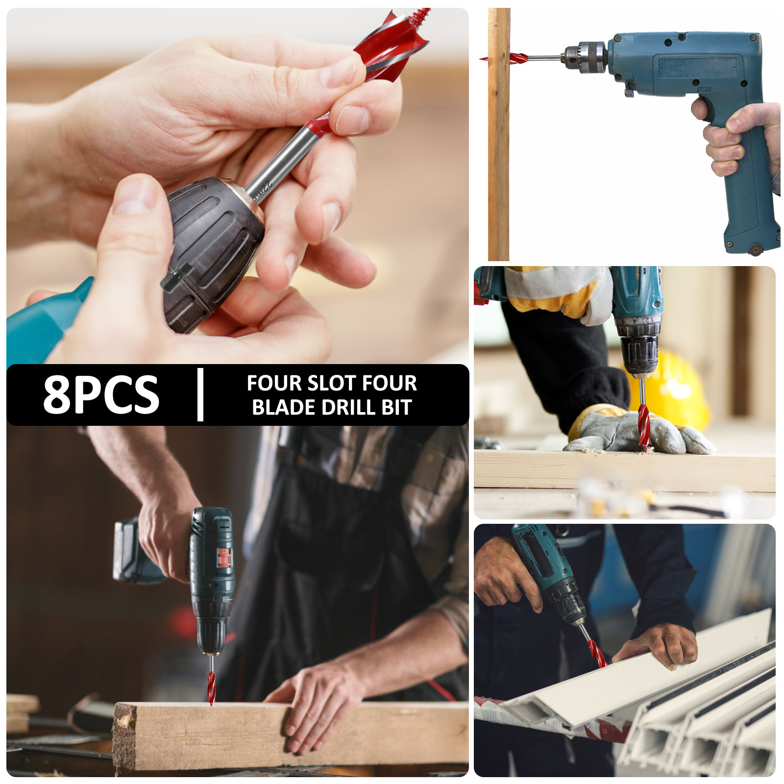 Woodworking Twist Drill Bit Set Four Slot Four Blade Woodworking Support Drill Auger Drill Bits 10-25mm Reaming Drill Bit