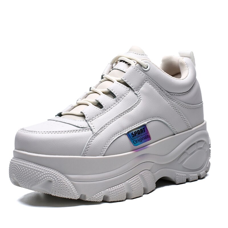 Tyk sål kvinder sneakers læder platform kvindelige fritidssko chunky sneakers efterår vinter kvinder creepers  xu128
