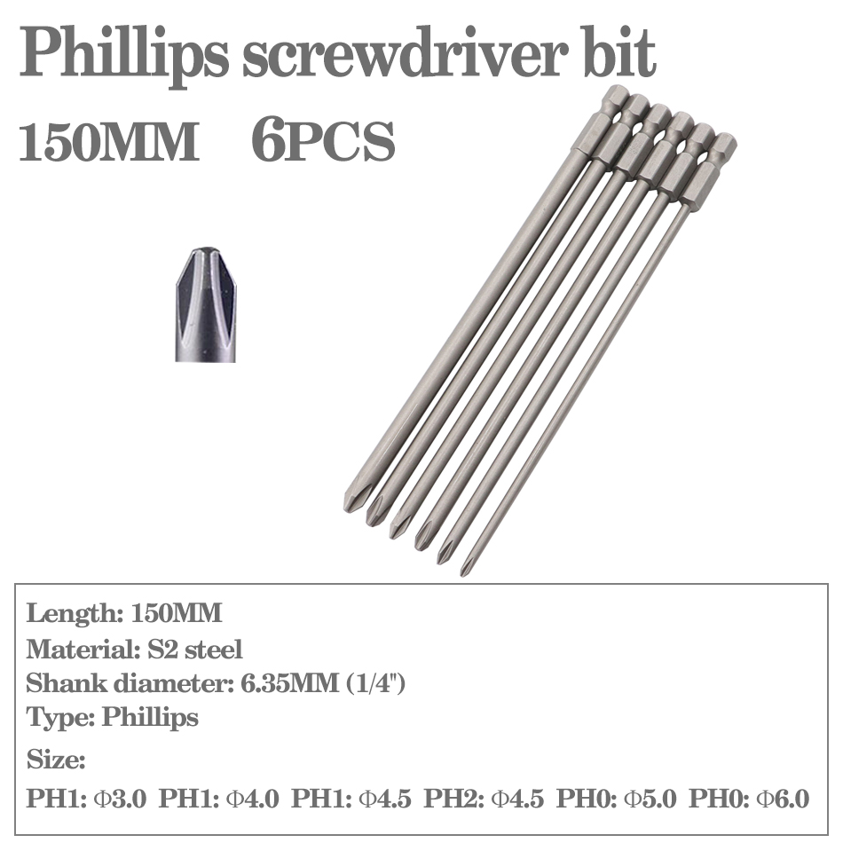 12pcs/15pcs 50mm 75mm 100mm 150mm Phillips screwdriver bit S2 alloy steel with magnetic screwdriver bit PH0 PH1 PH2: Rose