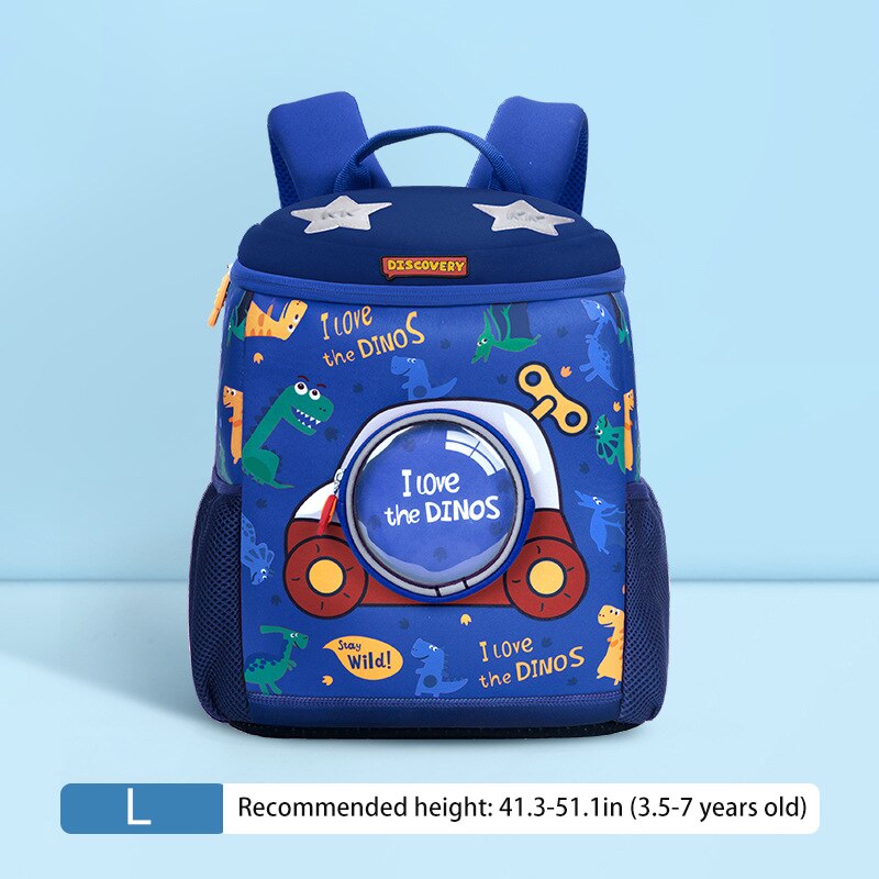 Novo à prova dwaterproof água crianças mochilas design criativo crianças mochila saco de escola para meninas dinossauro bebê mochila meninos cartable enfant: Blue Dinosaur-Large