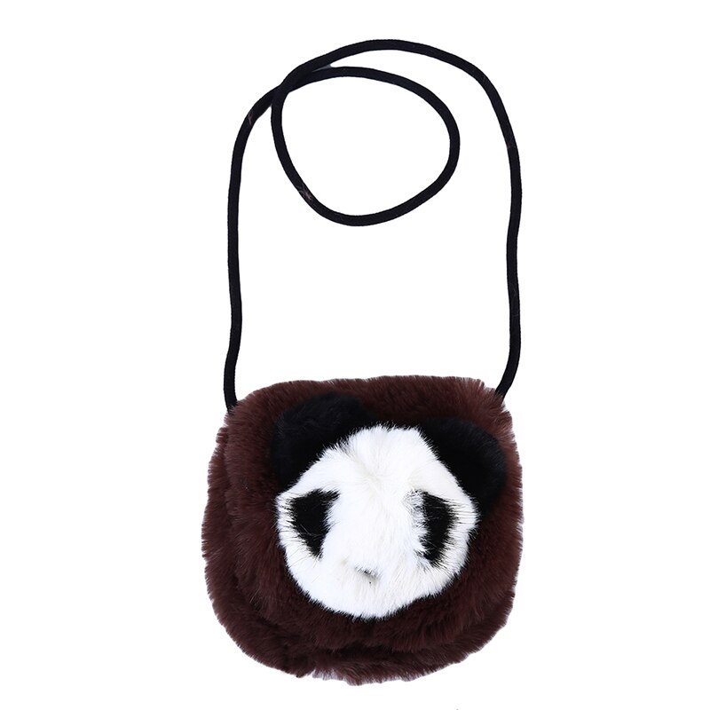 Best Selling Mini Cartoon Panda Messenger Bag Cute Plush Panda Coin Purse Women Shoulder Messenger Bag: chocolate color