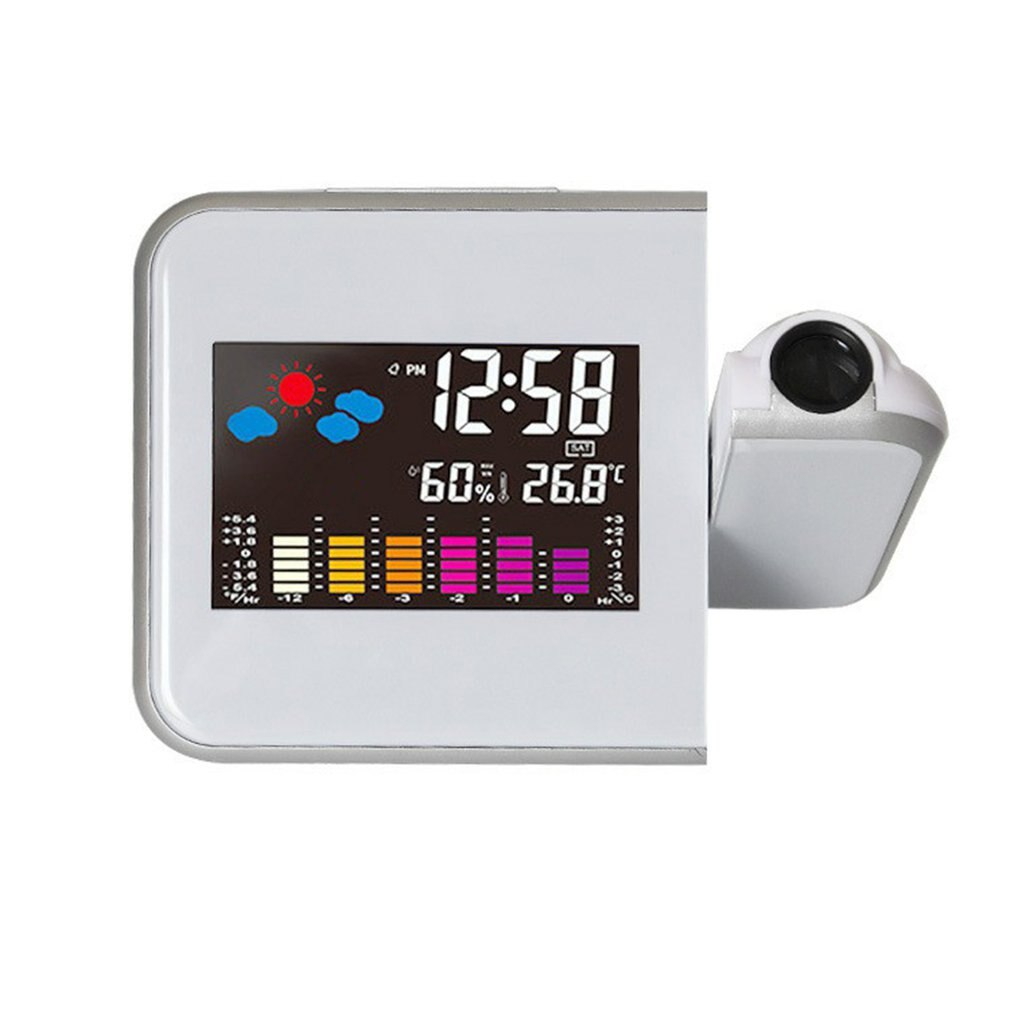 Kleurrijke Led Digitale Projectie Wekker Temperatuur Thermometer Hygrometer Desk Tijd Projector Kalender Speelgoed: WHITE