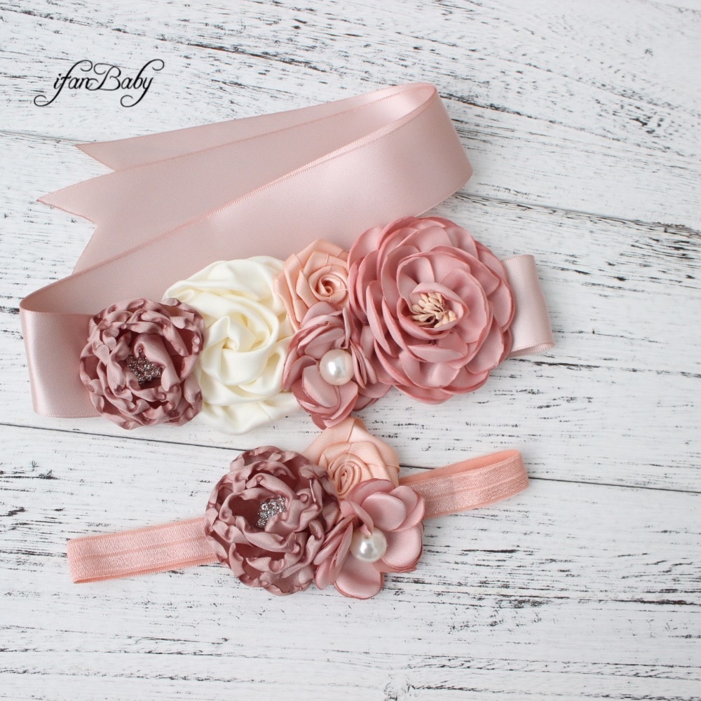 Moda queimar flor cinto menina mulher faixa cinto de casamento com flor bandana 1 conjunto