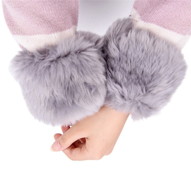 1 par faux pels plys vindtæt manchetter armbånd vinter arm varmere kvinder tykke håndled arme handsker kvindelig elastisk oversleeve