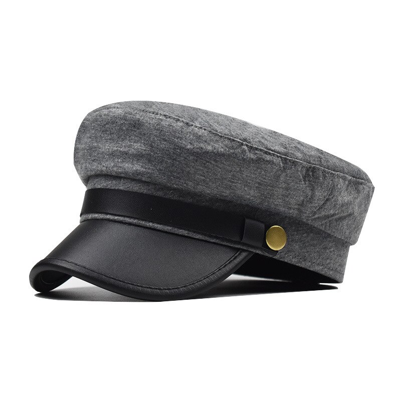 Nueva boina palabra PU cuero tapa superior plana niñas mujeres algodón salvaje transpirable pato lengua Octagonal gorra femenina Inglaterra temporada Unisex: grey