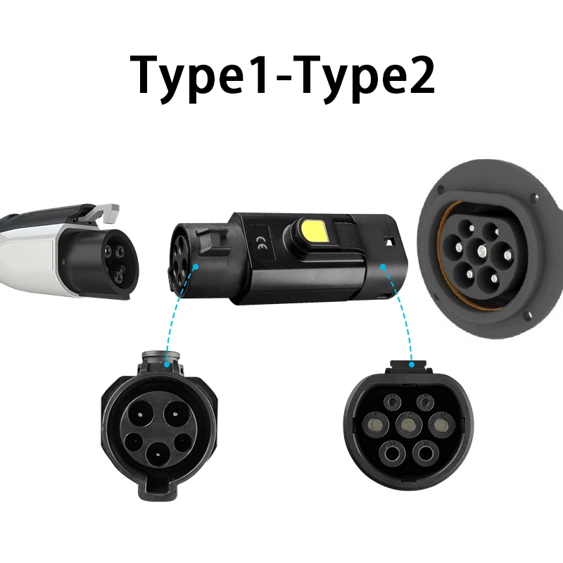 Typ 1 auf Typ 2 EV-Ladegerät-Adapter 32 A EV-Ladegerät-Anschluss SAE J1772 auf Typ 2-Adapter zum Aufladen von Elektrofahrzeugen