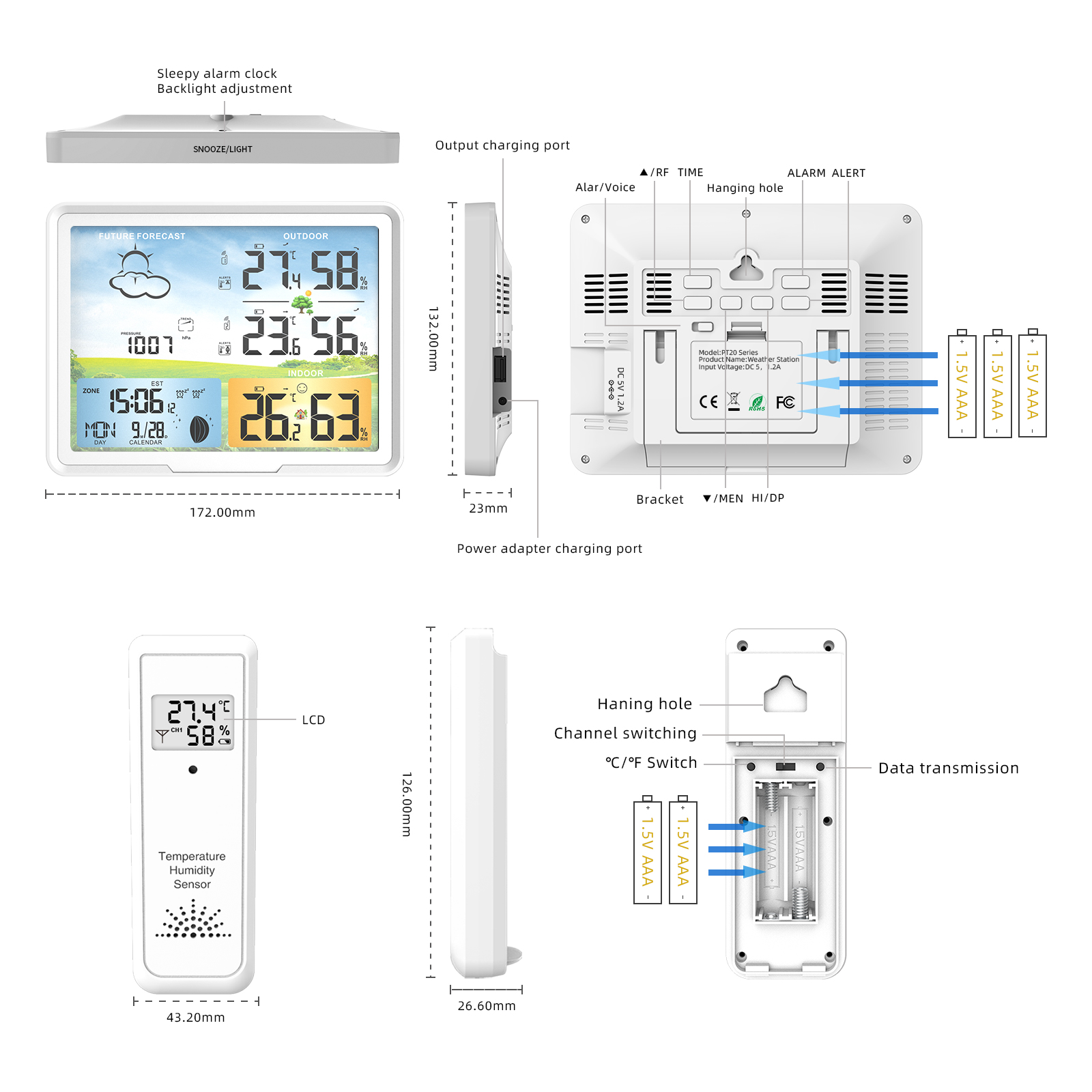 Protmex PT20 Weather Station Clocks Wireless Digital Thermometer Hygrometer Forecast Calendars Moon Phase Snooze Alarm Clock