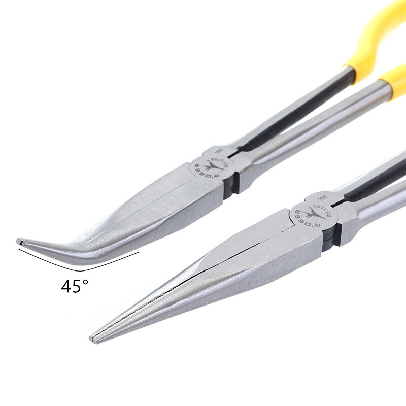 Carbon steel Bent Nose Pliers 280mm Extra Long Nose Pliers Straight 45 Or 0 Degrees Or 90 Degree Round Nose Pliers Hand Tool