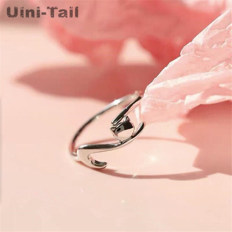 Uini-Tai 925 Sterling Zilver Luie Kat Ster Open Ring Mode Student accessoires